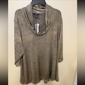 Chelsea & Theodore Metallic Taupe Cowl Neck plus size blouse